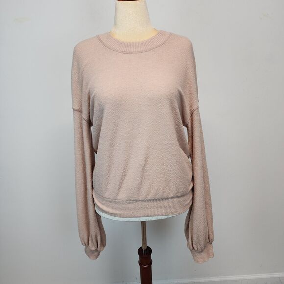 FP Beach TGIF Pullover Sweatshirt Size S Almond Oversized Slouchy Neutral Casual - Picture 1 of 16